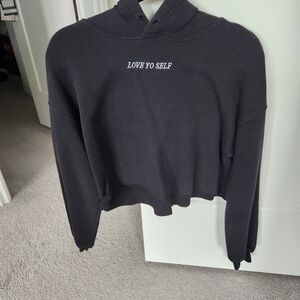 Black Hoodie with 'Love Yo Self' Embroidery